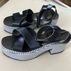 Navy and white sandals